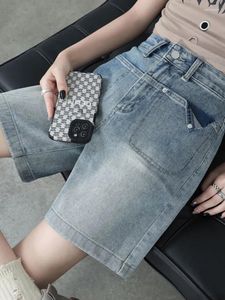 Shorts femininos vintage reto denim mulheres verão design chique cintura alta perna larga calças curtas soltas lazer senhoras streetwear