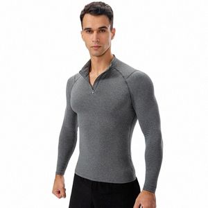 Herrens höst- och vinterfleece-fodrade Fitn-kläder Sport Running Training LG-Sleeved Warm Collar Sweatshirt O0ni#