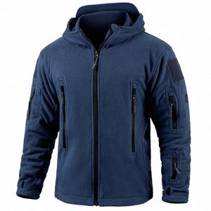 Mäns varma taktiska fleece jacka zip upp tjockare polär hoodie vinter utomhus armé militär sport vandring huva kappa multi-pocket c9ek#