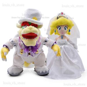 Bonecas de pelúcia 2 estilo bros brinquedos de pelúcia vestido de casamento bowser princesa pêssego brinquedos de pelúcia anime boneca plushie para crianças presente de aniversário t240325