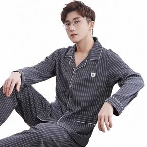 Pyjama 2021 Wear Lounge Clothes Homewear Male Summer för kort sömnkläder Cott Pyjamas randiga Casual Sleeve Pants Men Set LG 34R0#