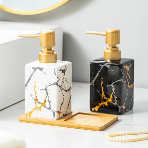 Dispensers Golden Marble Texture Ceramic Lotion Bottle Bathroom Accessories 320ml Portable Soap Dispensers Hand Sanitizer Container