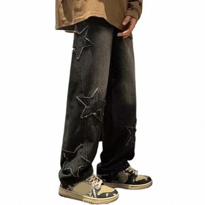 män byxor stjärna lapptäcke löst rakt brett ben hip hop style streetwear fast färg full längd djup gren vintage män trouse x3xm#