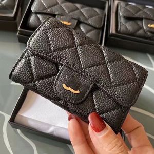 Mini bolsa de couro caviar saco designer mulheres titular do cartão de couro diamante ouro hardware metálico fecho de luxo sacos de embreagem multi-camada titular do cartão clássico preto 11cm