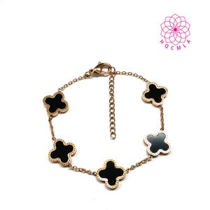 New Design Gold Plated Chain Four Leaf Clover Enamel Set Bracelet for Women and Girls