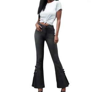 Damen-Jeans, mittelhohe Taille, Stretch-Flare, Damen-Denim-Hosen, weites Bein, Butt-Lift, lässig, koreanischer Stil, dünne Hose mit Bell-Bottom-Tasche, Dro Otojr