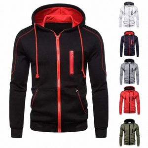 Herr hoodie svart vit armé grön röd huva färgblock fleece coola coal casual vinterkläder kläder hoodies tröjor c4bz#