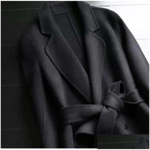 Womens Wool Blends Doublesided Cshmere Coat Women 2022 Korean Highend Loose Elegant Woolen Winter Ladies Long Jacket With Belt Y576 Wo Ottmf