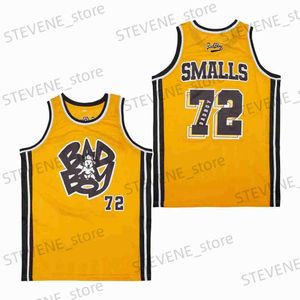 メンズTシャツメンズバスケットボールジャージBad Boy 72 Smalls Jersey Sewing Embridery高品質の屋外スポーツホワイトブラックイエローカモ2023 New T240325