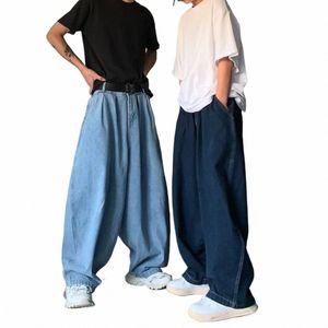 houzhou proste dżinsy mężczyźni niebieskie luźne dżinsowe spodnie neutralne Y2K Jean Streetwear Casual szeroko dżinsowe spodnie Mężczyźni workowate hip hop 63gc#