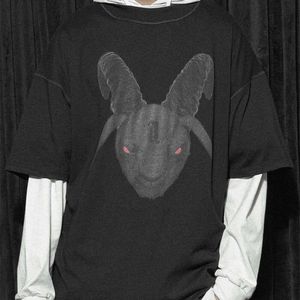 ADF Arnodefrance Red Eyed Capricorn Goat Head Print High Street Loose Casual Herren und Damen Kurzarm-T-Shirt