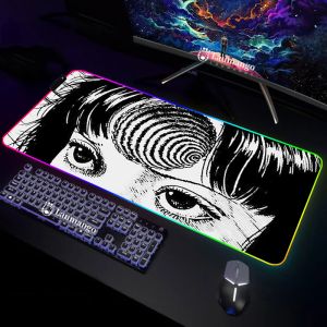 Almofadas LED Mousepad Junji Ito Mouse Pad Gaming Back Light XXL Backlight Barato PC Gamer Armário RGB Mesa Tapete Mesa 900x400 Acessórios