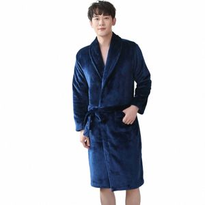 Sonbahar Kış Men Nightgown Kimo Batrobe Flannel Nispigee V-Neck Samimi iç çamaşırı mavi renk cüppe pijama banyosu bornoz m43n#