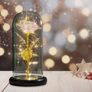 Decorative Flowers Artificial Rose Lamp With LED Lights Gold Foil Battery Powered Log Glass Flower Valentine Day Mother Gift