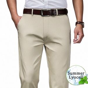 2023 Spring Summer Thin Lyocelle Pants Men proste busin Casual Fi High talia Wygodne luźne spodnie botki v8fc#