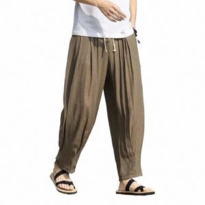 man Pants Chinese Wind Light Ice Silk Pants Homme Linen Pants Summer Straight Baggy Cott Hemp Casual Men Clothing z2OT#