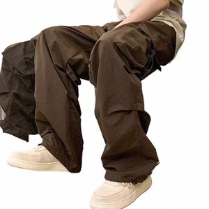 pantaloni Pantaloni cargo da uomo Street Style con tasche multiple Vestibilità ampia Vita elastica per Hip Hop Fi Abbigliamento comodo Allentato 48bF #