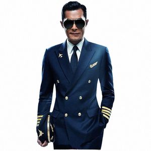 new Slim Fit Formal Busin Jacket Coat Aviati Captain Uniform Men's Performance Security Blazer Party Wedding Costume h7wz#