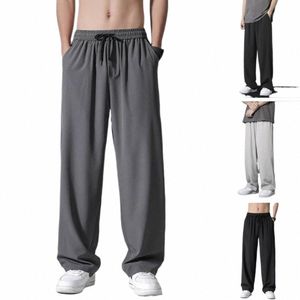 ice Silk Pants Men's Summer Trousers Men's Trend Loose Straight Thin Casual Pants All-match Breathable Sports Pants Men S8MJ#