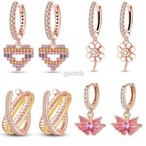 Hoop Huggie Hot925 srebrny motyl Rose Gold seria biżuteria Modna cyrkon okrągłe kolczyki damskie akcesoria prezentowe 24326