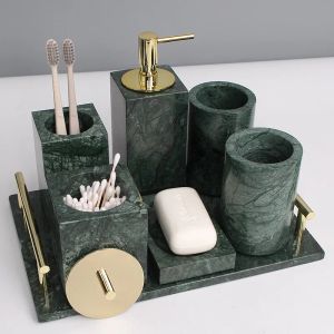 Curtains Light Malachite Green Marble Bathroom Wash Set Brushing Mouthwash Cup Soap Dish Lotion Bottle Tray Bathroom Accessories