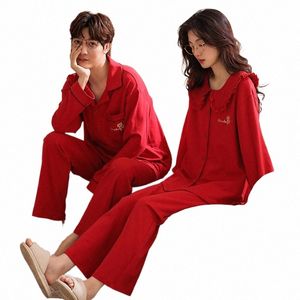 couple Pajamas Men and Women Sleepwear Autumn Spring Lg Sleeve Sweet Cardigan Pijama 100% Cott Lovers Pijamas Pyjamas 11Ut#