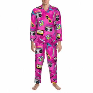 Pop Art Baskı Pijama Seti Sonbahar NE NE Pembe Modaya Düzenli 80'ler Yumuşak Yatak Odası Sweetwear Çift 2 Parça Gevşek Büyük Boy Tasarım Ev Takım S9SY#