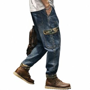 dżinsy casual ładunki mężczyźni proste dopasowanie noszenia dżinsowe spodnie odciągnij spodni kowbojski na zewnątrz Y2K Streetwear Pantales hombre z2pq#
