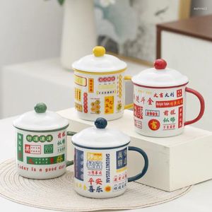 Tazze Tazza in ceramica con coperchio per tazza nostalgico in smalto retrò stile Hong Kong, set di scatole regalo di lusso per matrimoni con acqua di grande capacità