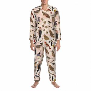 soran Birds Print Pajamas Man Bird Art Trendy Sleep Sleepwear Autumn 2 Piece Casual Oversized Custom Pajama Sets a9gg#