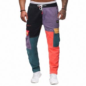 Pantaloni da uomo streetwear Primavera Estate Vintage Patchwork Tasche Cargo Pant New Fi Coulisse Tie-up Elastico in vita Pantaloni da uomo I02t #