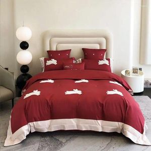 Bedding Sets 100 Thread Pure Cotton Four Piece Set All Big Red High-end Long Staple