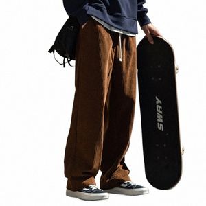 men's Casual Pants Loose Straight Corduroy Pants Elastic Waist Sweatpants Fi Streetwear Spring Men Sports Jogger Trousers 28af#