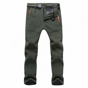 Mäns Winter Fleece Thermal Pants Outwear Soft Shell Casual Pants Kvinnor Tjock Stretch Waterproof Military Tactical LG Byxor N1MU#