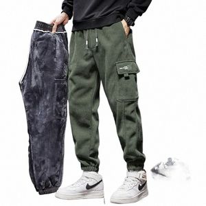 Pantaloni da uomo in pile di velluto a coste cargo Harem invernali addensati caldi allentati streetwear pantaloni da jogging pantaloni sportivi ArmyGreen Nero o7l5 #