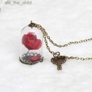 Chokers vintage Red Rose Dry Flower Glass Bottle Pendant Summer Beach Style Beauty Beast Necklace Classic Jewelry AccessoriesC24326