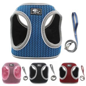 Harnesses Dog Harness and Leash Set For Small Medium Dog Breathable Mesh Harness French Bulldog Harness Vest Pet Walking Training Supplies