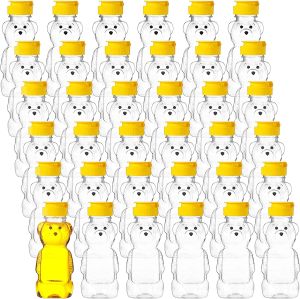 Jars 20Pcs Plastic Bear Honey Bottles Jars Clear Honey Containers Dispenser Squeeze Bottle Juice Bottle with Leak Proof FlipTop Caps