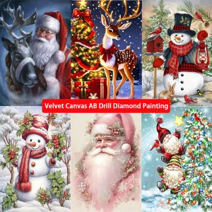 Stitch 5D DIY Upgraded Velvet Canvas AB Diamond Painting Christmas Santa Claus Snowman Elk Elf Diamond Mosaic Rhinestones ArtHome Decor