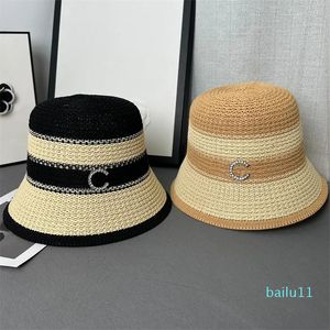 Chapéus de aba larga Chapéus de palha Chapéu de palha Mulheres Homens Caps Desinger Cap de luxo Chapéus de sol com diamantes 2 cores