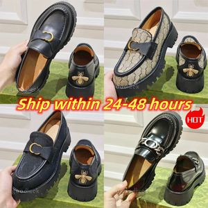 Little Bee Embroidery Loafer women casual shoe platform lug sole loafers with horsebit metal buckles thick soles womens lady girl luxury leather casual shoes 35-41