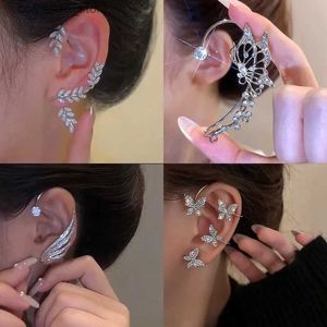 Ear Cuff Ear Cuff Fashionable zirconia butterfly earrings with sparkling rhinestone earrings without perforations suitable for womens wedding jewelry gifts Y240