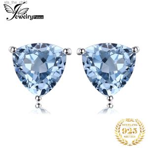 Charm Jewelry Palace Triangle 1.8ct Authentic Blue Topaz 925 Sterling Silver Stud Earrings Womens Precious Jewelry Wedding GiftsC24326