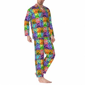 Musikkompositörer Sleepwear Autumn Modern Pop Art Loose Overized Pyjama Set Male LG Sleeves Kawaii Night Design Nightwear 73dr#