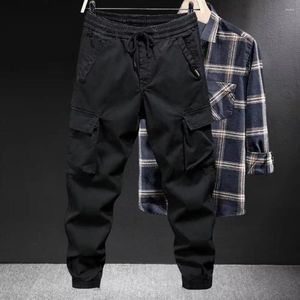 Men's Pants Men Cargo Spring Outdoor With Elastic Waist Drawstring Solid Color Streetwear Trousers For Sports