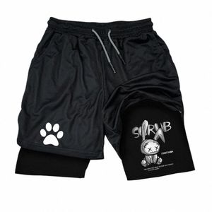 funny Bear Printed Shorts Men Fitn Gym Shorts Summer Running Quick Dry Jogging Sportswear Men's Double-deck 2In1 Short Pants s7hZ#