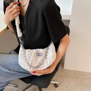 Shoulder Bags Pleated Fabric Crossbody For Women Fashion Design Ladies Chain Small Underarm Bag Female Solid Color Purse Handbag