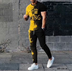 Men's Tracksuits King and Crown Pattern 3D Printing Fashion Short Slve T-shirt and Pants Two Piece Mens Clothing Set T240326