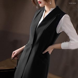 Women's Vests Casual Black Vest Spring Autumn Sleeveless Blazer Jacket Medium And Long Slim Female Waistcoat