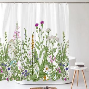 Duschgardiner färska blommor lämnar gardin badrum vattentät polyester 3D -tryck för stor storlek 300x180 cm